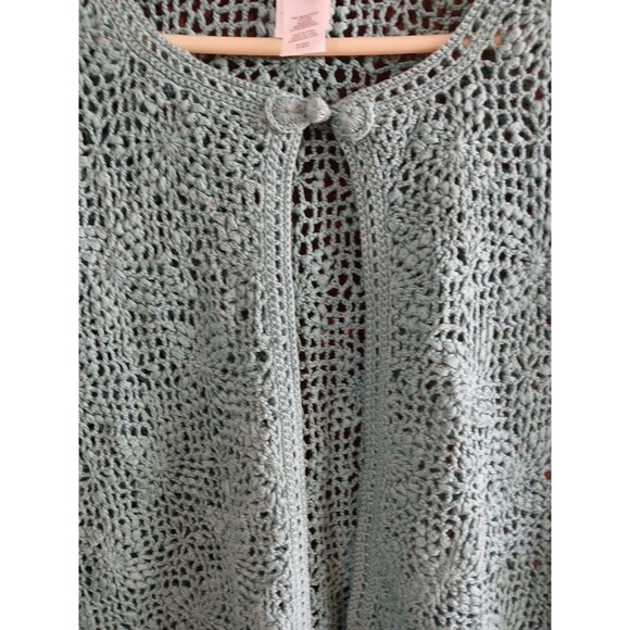 Jones Of New York Sleeveless Crochet-Knit Cardigan Sweater Turquoise W-2x [$109) - Picture 3 of 16